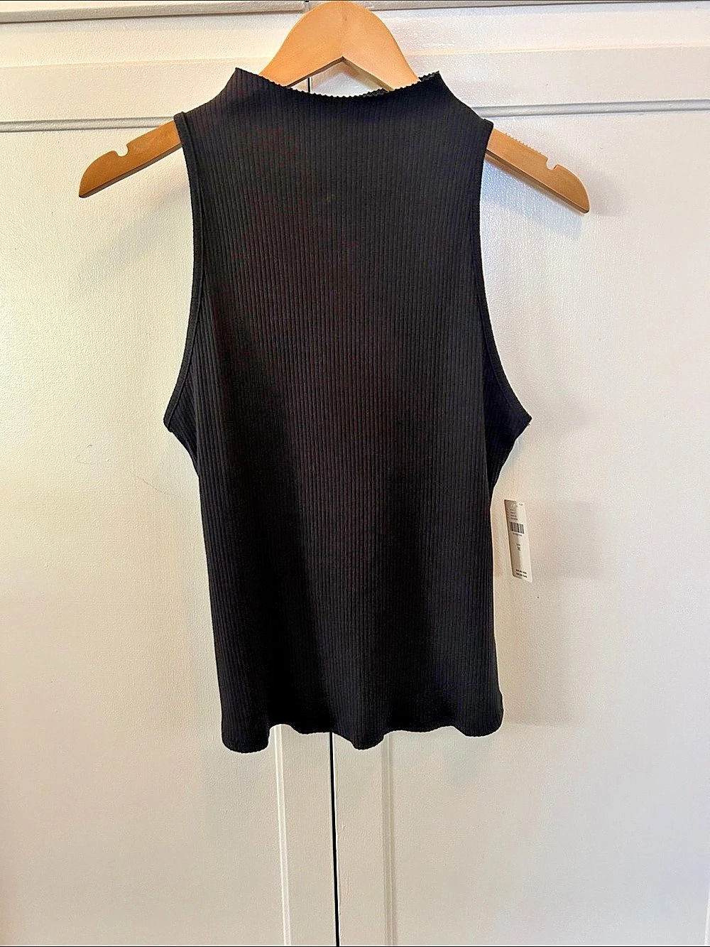 Maeve Mock Neck Ribbed Shell Tank Black Medium